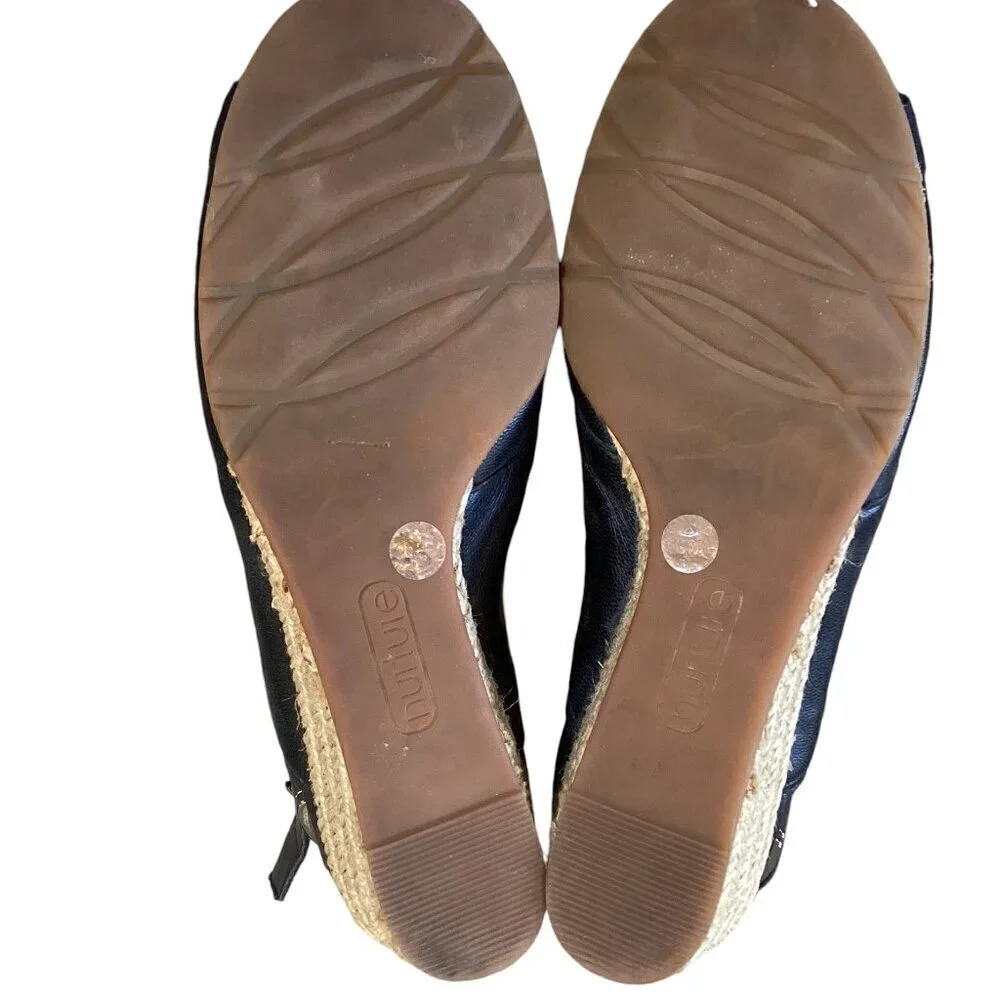 Nurture Mylene Leather Espadrille Wedge Sandals Open Toe Sz 6M Black‎ #280D